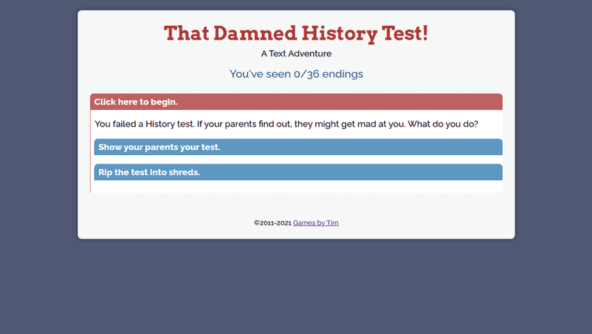 That Damned History Test! - a Text Adventure