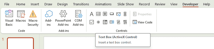 Text Box ActiveX Control in PowerPoint's Developer tab