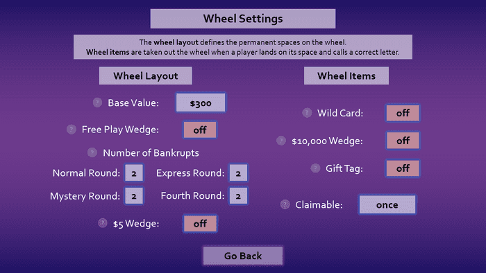 Wheel Settings