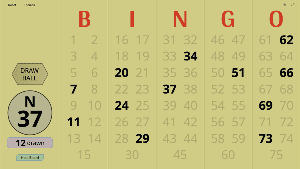 Bingo Master Board for  Commit 20180910 Games by Tim